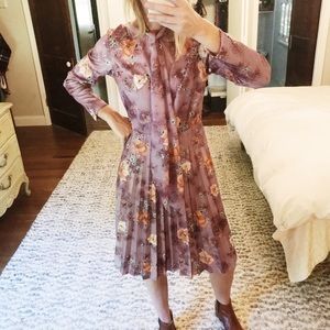 VINTAGE Purple Floral Pleated Dress